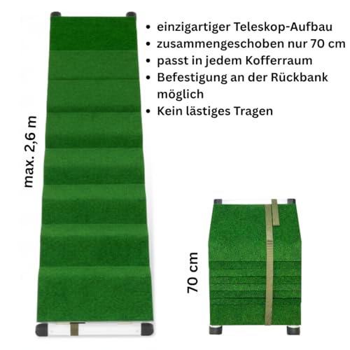 PAWVIA® Extra Lange Hunderampe – 2,6 m Teleskop-Rampe aus Aluminium – Gelenkschonender Einstieg für große Hunde – ideal für SUV, Wohnmobil, und PKW – Made in Germany