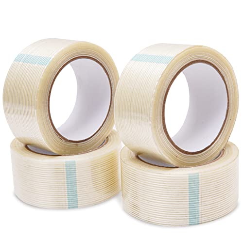 4Pcs Strapping Tape, 1.88" X 30Yds Heavy Duty Packing Tape - 5.5Mil Fiberglass Tape - 2X Thicker Shipping Tape - Synthetic Pet Adhesive Filament Tape - Reinforced Packing Tape For Moving Boxes #TOP7