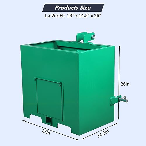 3 Point Ballast Box 800Lbs, 5 CuFt Storage. Capacity with 2\" Hitch Receiver, Fits Category 1 Tractor Attachment, Front Axle Protection,Cat 1 Tractor Ballast Box.with Tube Holders, Premium Steel
