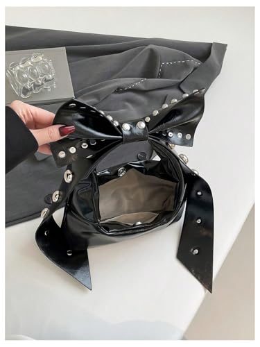 Verdusa Women's Y2K Studded Bow Shoulder Bags Magnet Faux Leather Lightweight Underarm Purses3
