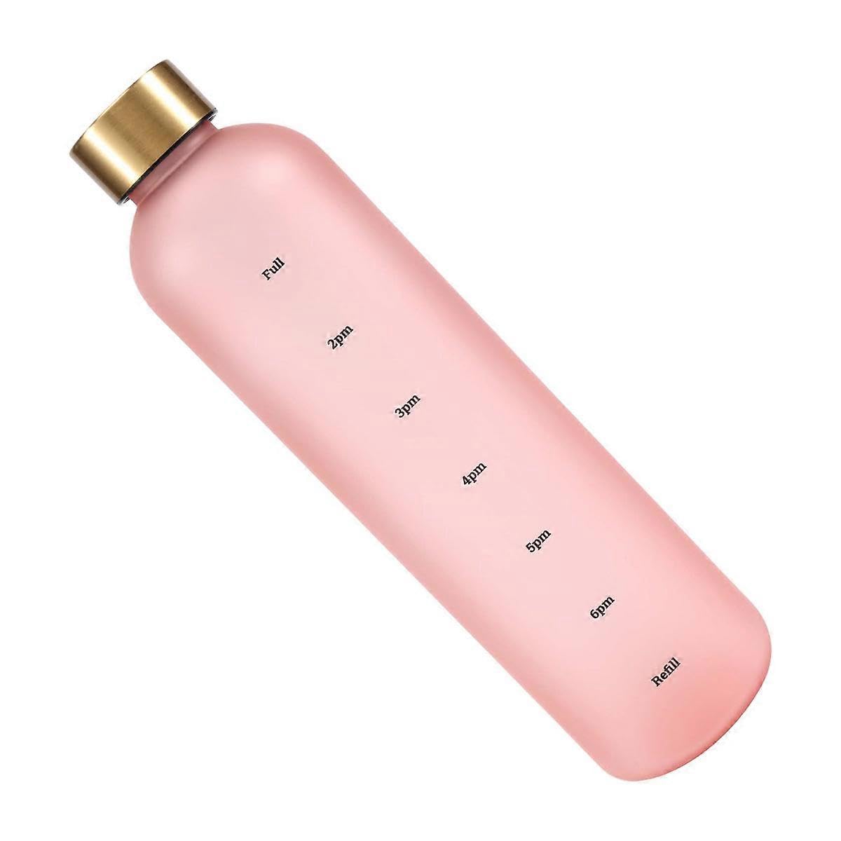 JOYHAPPST Plastic Space Cup Large-Capacity parent Frosted Water Cup Copper Lid Water Bottle with Time Marker 1000ML Pink