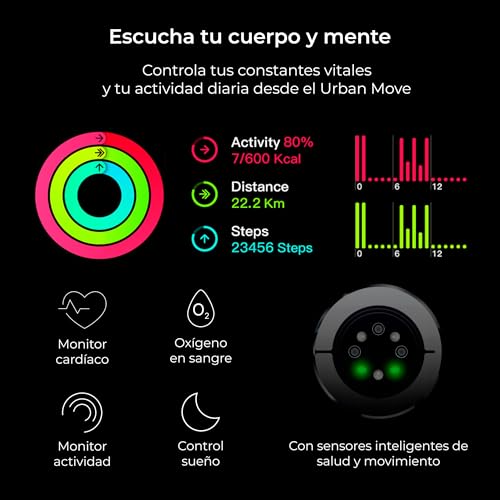 KSIX Urban Move Smartwatch, AMOLED-Display 2,06 Zoll, Aut. 5 Tage, Sport- und Gesundheitsmodus, Freisprecheinrichtung, IP67, Schwarz