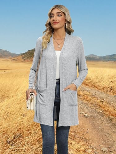 Image of DB MOON Womens Long Cardigan 2026 Fall Lightweight Long Sleeve Open Front Sweater with Pockets