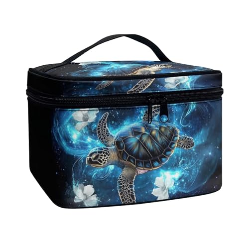 Glorowreny Polyesian Turtle Makeup Bag Cosmetic Bag with Zipper Large Capacity Toiletry Organizer Bag for Women Purse with Handle Zipper Brush Pouch
