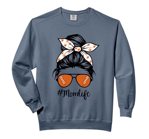 Football Mom Messy Bun Life Hair Glasses Mother's day Women Comfort Colors Adult Sweatshirt