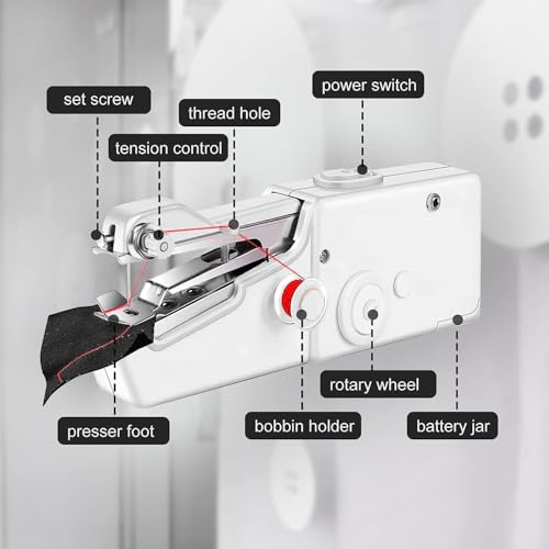 Image of Handheld Sewing Machine, Portable & Cordless Mini Sewing Machine for Beginners - Electric Fast Stitching, DIY Fabric Clothes Repair Kit, Home Travel Mending Machine with Accessories(White)