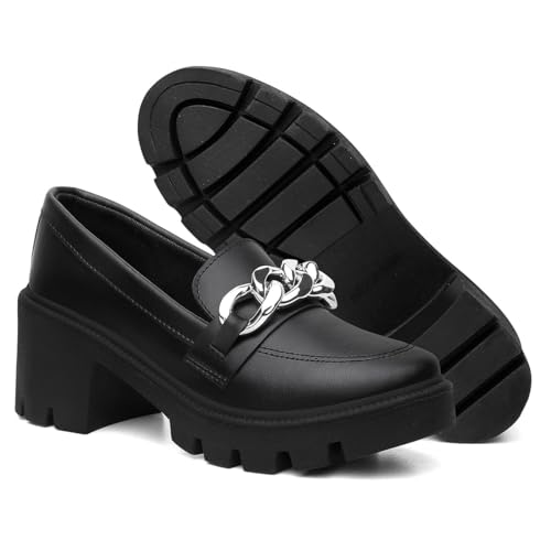 Sapato Feminino Corrente Anna Andrade Mocassim Salto Alto (Preto, BR, Adulto, Numérico, 36)