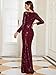 Women's Sequin Dress Long Sleeve High Thigh Slit Evening Gowns Burgundy US10