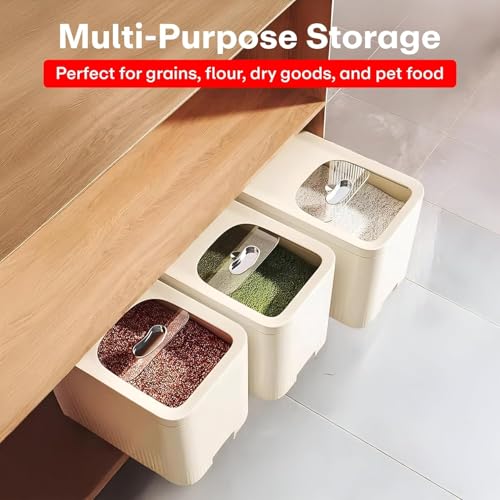 Image of Rioware Rice Storage Container- 10Kg+5K (Set of 2) Kitchen Dispenser Set Containers | Airtight Moisture Proof Plastic Grain Dispensers | Rotating Daal Store Box - Cream Ricelux