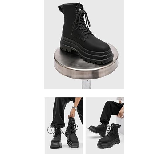 Men's Leather Platform Combat Boots Retro Round Top Lace-Up Comfort Chunky Heel Lug Sole Non-Slip High Top Casual Biker Ankle Booties4