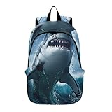 Lindas mochilas estampadas para mujer, informales, tiburones blancos, tormentosas, olas del océano, mochilas universitarias medianas para niñas