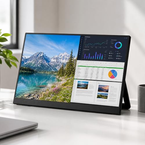 Image of TekGroAml 15.6 inch 1080P FHD IPS Portable LCD Monitor,Dual Speakers | with USB-C Mini HDMI, VESA Mountable for Work & Gaming,Ultra-Slim External Display