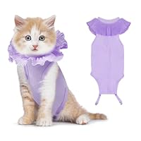 VavoPaw Katzenbody Nach Op für Weibliche Katzen, Atmungsaktive Katzen Kleidung für Chirurgische Genesung bei Bauchwunden, Weicher Stoff-Kätzchen Anzug E-Halsband-Alternative für Katzen, S Lila