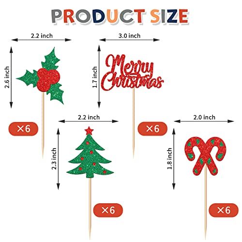 Ambishi 24Pcs Glitter Christmas Cupcake Toppers, Winter Holiday Cake Toppers Home Party Decor Christmas Party Supplies Favors, Xmas Holiday Winter Toothpicks Cake Decorations Birthday Party Supplies #TOP1