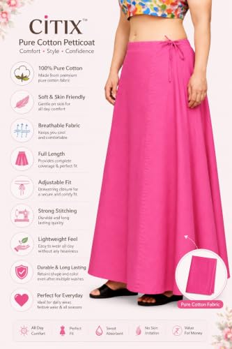 Image of CITIX Pure Cotton Petticoat for Women's Saree | Adjustable Drawstring Waist