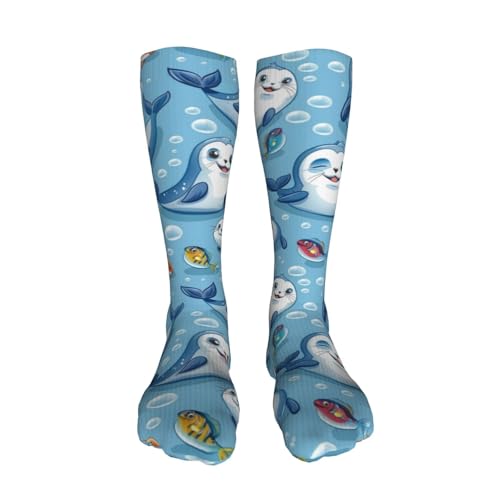 Cute Cartoon Compression Socks for Kids Boys Girls, Knee High Soccer Socks Long Tube Funny Gifts for Running Sports Travel 19.8in3