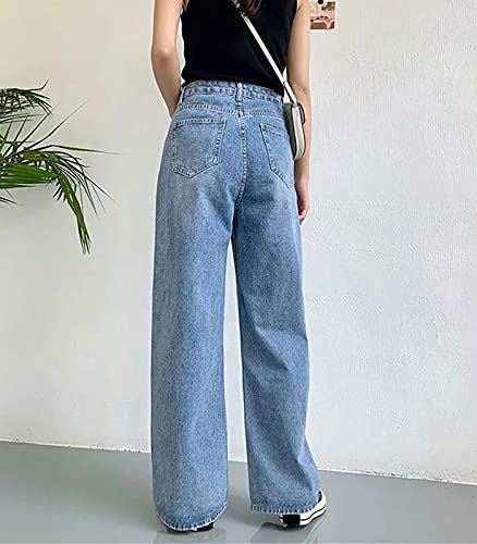 HDLTE Women Ripped Boyfriends Jeans Distressed High Waist Baggy Denim Pants Wide Leg Straight Trousers Y2k Streetwear… - Image 5