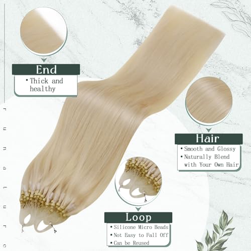 RUNATURE Blonde Micro Ring Hair Extensions Real Human Hair White Blonde 16 Inch 50 Gram, 2.1Micro-#1000 - Image 2