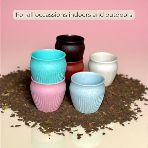 Image of Happy Cove Eco Friendly Cup Set of 6 for Tea | Unbreakable Chai Cups | 225ml | Coffee Cup Made with Rice Husk & Bamboo Fibre | Microwave Safe Tea Kulhad | Hot & Cold Coffee Mug, Milk & Tea Cup Set