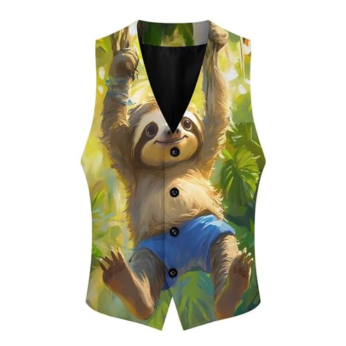 Sloth Swinging On A Branch Casual Suit Vest for Men Formal Business Dress Regular Fit Waistcoat Tuxedo3