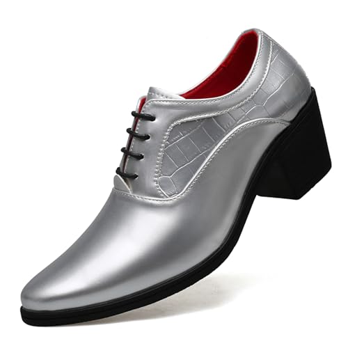 Men's Patent Leather Chunky Heel Oxford Shoes Pointed Toe Lace-up Fashion High Heels Business Work Wedding Prom Dress Derby Shoes
