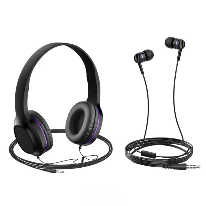 REBENUOW24 Enlighten Set 3.5mm In-ear/On-ear Headphones wired with mic set with with in Line Mic ear phones. Black/Purple
