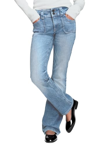 Haloumoning Girls Jeans High Waisted Flare Pants Casual Stretch Demin Pants with Pockets 5-14 Years