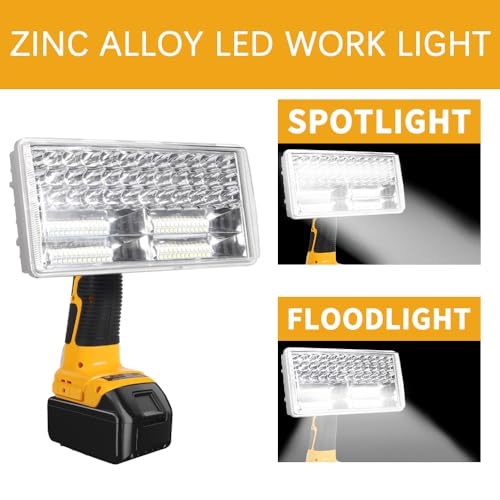 Image of DTEZTECH Cordless LED Work Light for Dewalt 20V Max Lithium-ion Battery, 40W 4200LM Flashlight with USB Port, Zinc Alloy LED Work Light for Emergencies, Camping, Outdoor, Indoor(Tool Only)