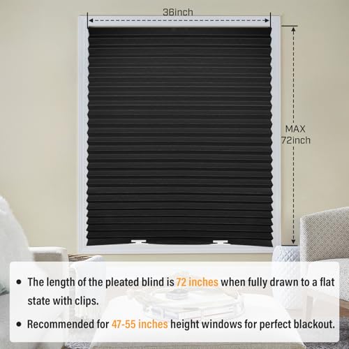 6 Packs Cordless Blackout Pleated Blinds Light Filtering Darkening Temporary Paper Shade 36 in x 72 in