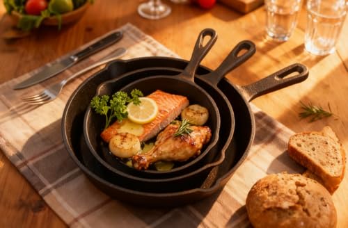 Image of Cast Iron Non-Stick Skillets, 3 Packs, 6 Inch, 8 Inch, 10 Inch, Black