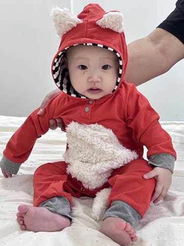 Newborn Baby Girl Boy Halloween Cosplay Cartoon Clothes Fox Coat Fur Bodysuit Jumpsuit Hooded Playsuit Romper Overall Outfit2