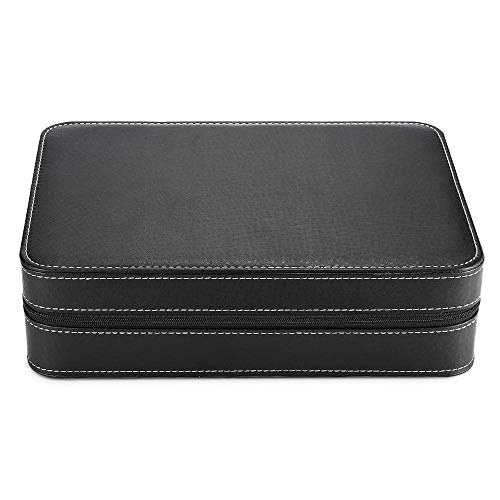 Image of House of Quirk 10 Grids PU Leather Travel Watch Storage Case Zipper Wristwatch Box Organizer - Black