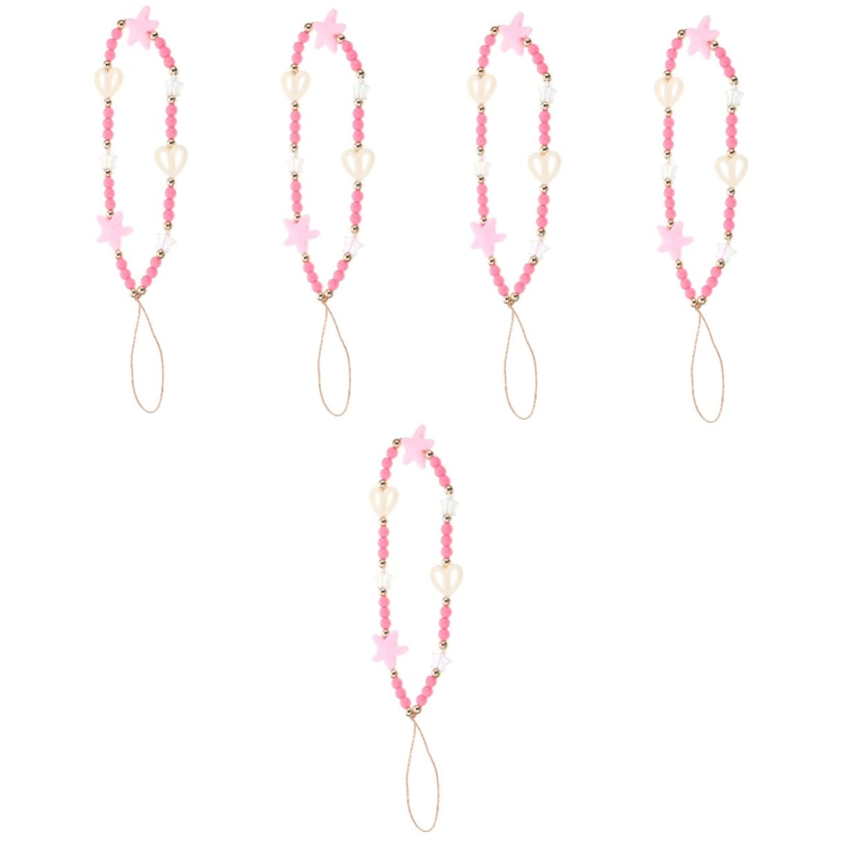 Gatuida 5pezzi Cinturino Per Telefono Con Perline Acriliche Forma Di Cuore Laccetto Antifurto Per Smartphone e Accessori Cinghia Resistente e Leggera Per Donne e Ragazze Stile Elegante
