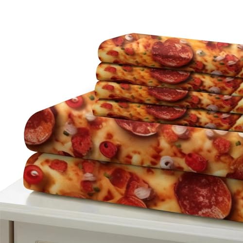 Parure de lit pizza jambon 3D housse de couette microfibre King - 7