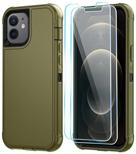 Image of SunStory Compatible with iPhone 12 /12 Pro Case with HD Screen Protector, 3-Layer Heavy Duty Full-Body Cover,3 in 1 Hybrid Protective Case for iPhone 12 /12 Pro 6.1 inch,ArmyGreen
