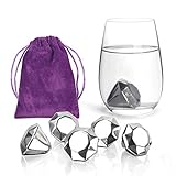 Diamond Shape Whiskey Ice Cubes, Stones Reusable Ice Rocks for Prosecco, Wine, Whisky. Extra Large Stainless Steel Freezable Ice Cube Cocktail Accessories, Silver chilling set of 6 to Cool Drinks.
