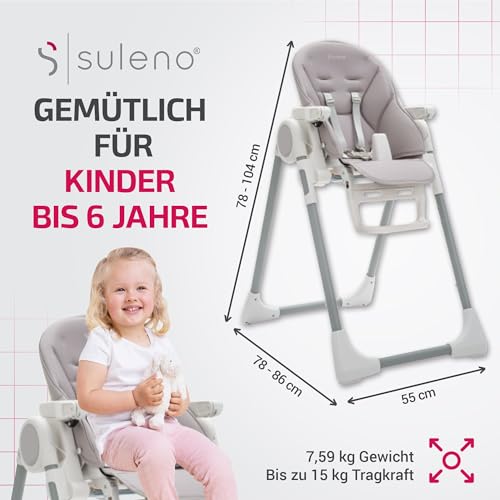 Suleno® Hochstuhl Baby mit Spielbogen, Ablage und Liegefunktion - für Junge Eltern, Vielseitiger Kinderhochstuhl, Ergonomischer Baby Hochstuhl für Komfort und Sicherheit (Hellgrau)