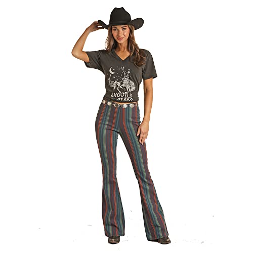 Rock & Roll Cowgirl Pull On Bargain Bell Flares - Evergreen Burgundy Stripe3