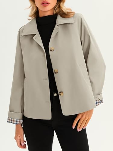 Image of Tankaneo Womens Cropped Trench Coat Lightweight Single Breasted Jacket Fall Windbreaker Fashion Outerwear