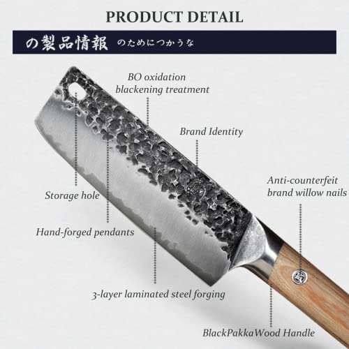 MITSUMOTO SAKARI Japanese Chef's Knives, 7 inch Professional Hand Forged Kitchen Knife, High Carbon Stainless Steel Asian Vegetable Knife (Pakkawood Handle) - Image 4
