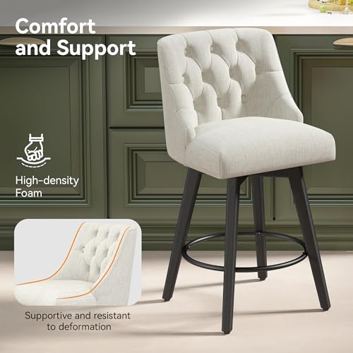 Image of 26 inch Swivel Counter Height Bar Stools with Backs, Set of 2, Ivory
