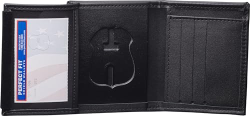 Perfect Fit Shield Wallets Michigan State Police Hidden Badge Bi-Fold Wallet (Cutout PF-372) Black Leather