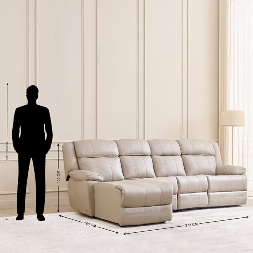 Image of Home Centre | Torino Half Leather 3-Seater Left Corner Recliner with Chaise | Recliner Sofa for Living Room | Solid Wood | Grey | 2 Year Warranty