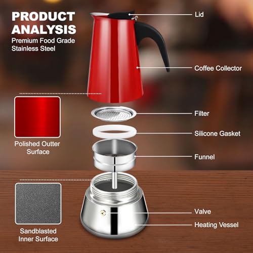 Image of 9 Cup Stovetop Espresso Maker Stainless Steel Moka Pot Stove Top Percolator Italian Coffee Makers Capable Mocha Greca Machine Cafe Classic Induction Cookers for Home and Camping 450ml 15oz