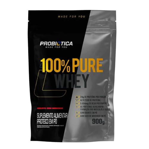Probiótica 100% Pure Whey Nova Fórmula - 900G Refil Iogurte com Morango -