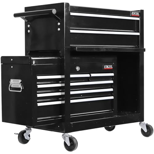 Excel 8-Drawer Metal Tool Chest Cabinet - Rolling Toolbox with Wheels, Handle, Pegboard, Hooks, Lockable Design - Heavy-Duty Steel Construction - Image 4