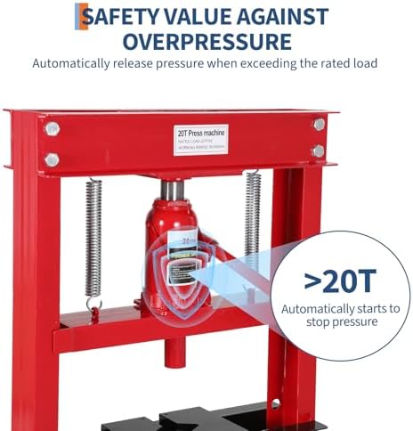 20 T Hydraulic Shop Press, Hydraulic Press H-Frame Garage with Movable Plates, Shop Press Adjustable Working Table Height, for Car Repair and Garage, Blue - 4