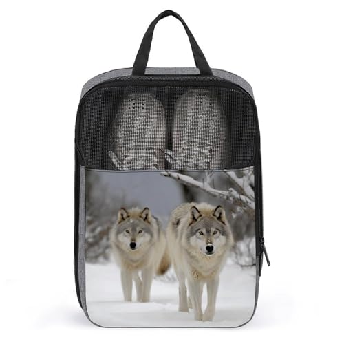 Sac à chaussures imprimé loup et sac de rangement suspendu gris