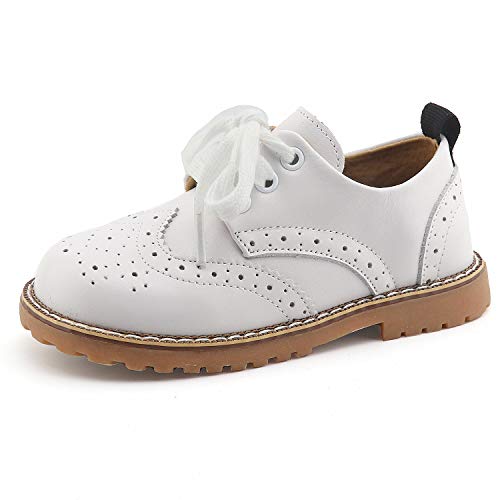 CCTWINS KIDS Toddler Little Kid Girl Boy Dress Oxford Leather Shoe(G9771-white-26)