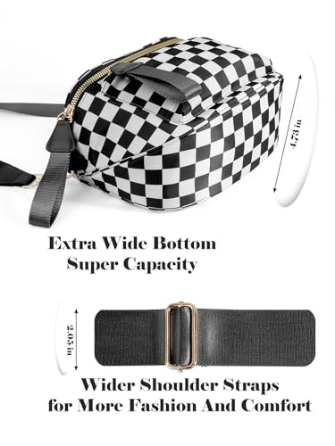 Image of Black and White Checkered Crossbody Bag Bum Bag for Women,Spacious Checkered Purse Fanny Packs Belt Bag